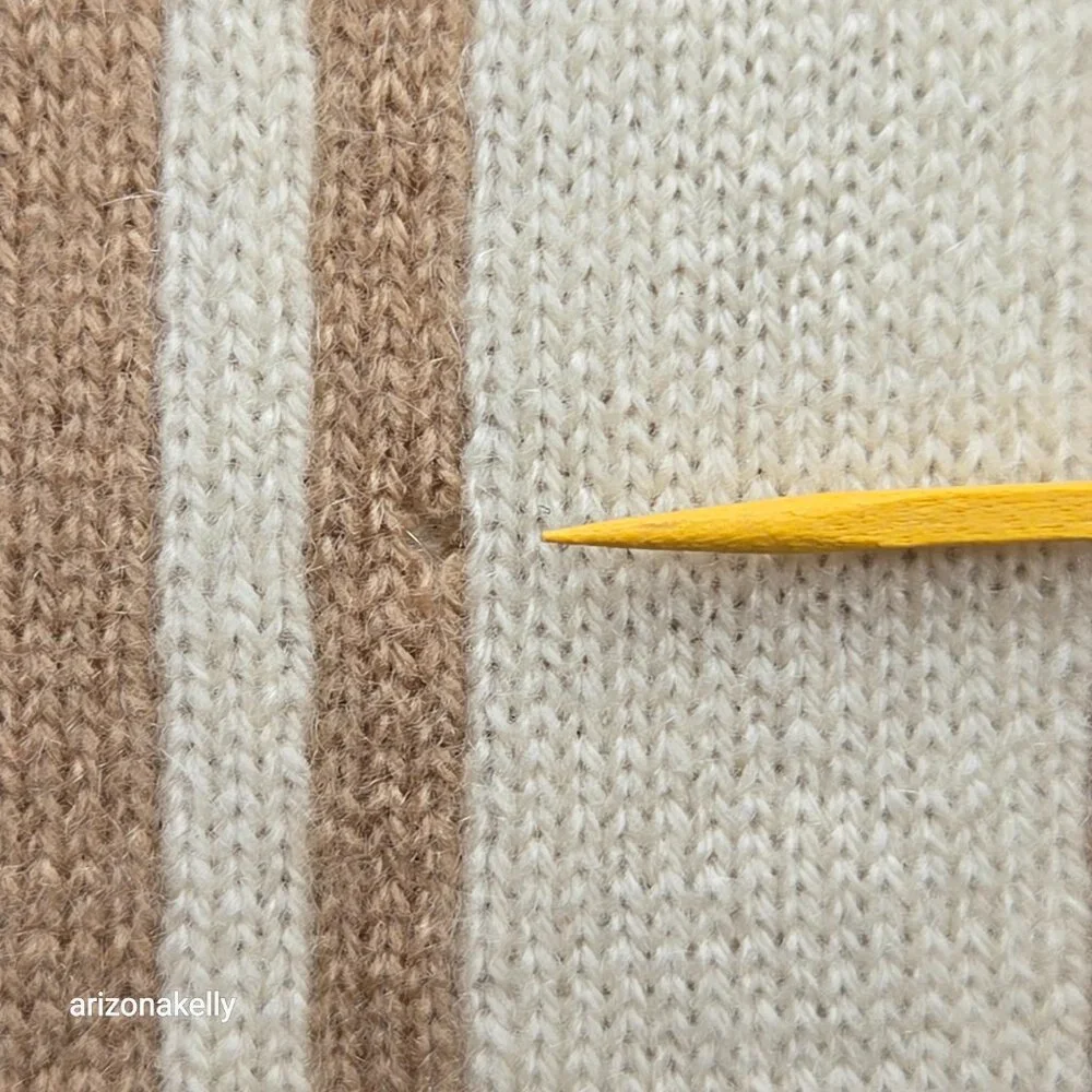 Knit Cashmere Neutral Stripe REPAIRED HOLE